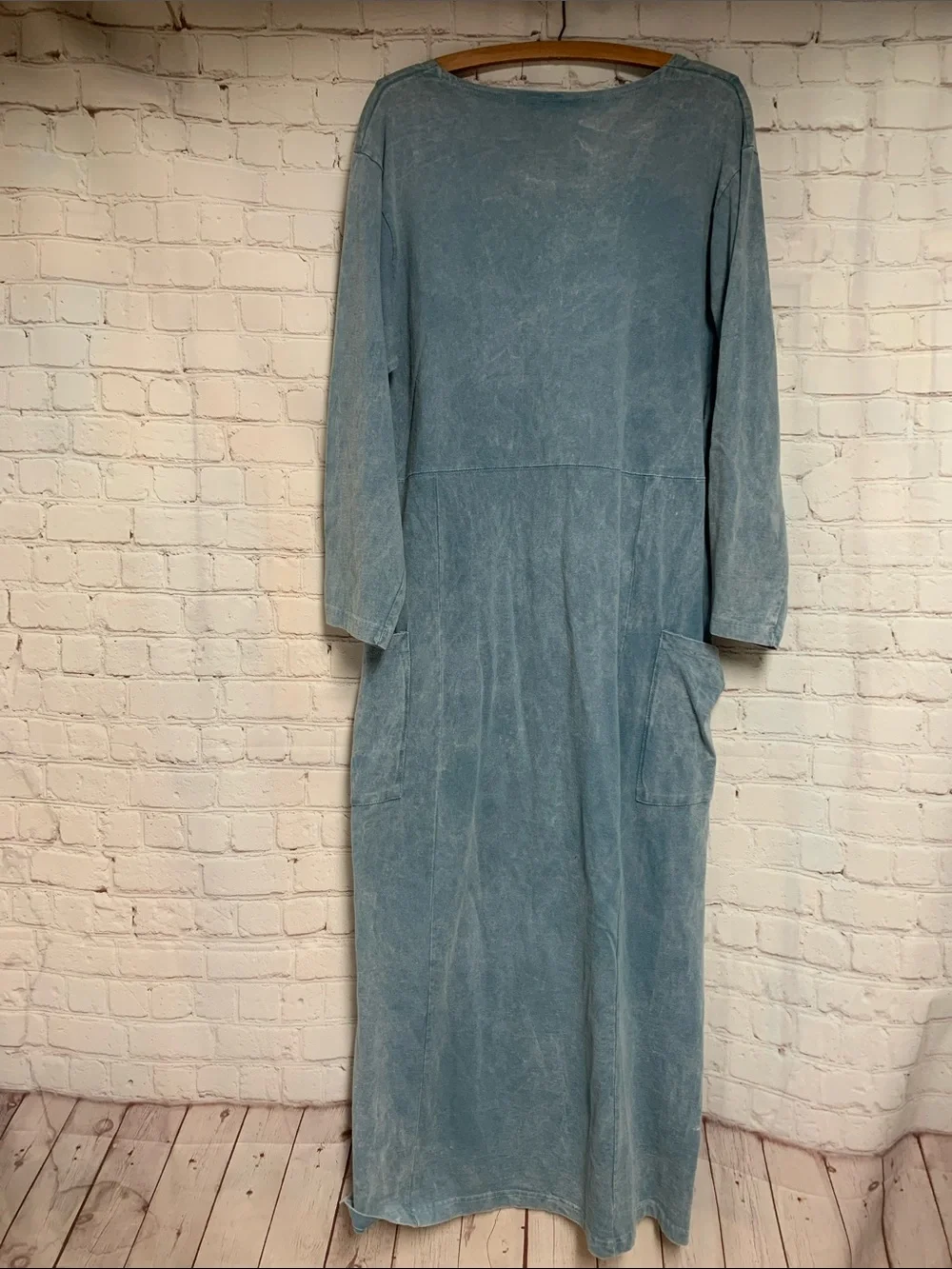 Vintage Liz and Jane Blue Cotton Maxi Dress Size S M 44” USA - Picture 5 of 5